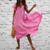 BIVENANT Womens Cotton Dresses Boho Tiered Maxi Dress Cotton Short Sleeve Midi Dress for Women Pink Gauze Dress for Women Shift Dress with Sleeves,Pink,S view 2