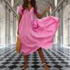 BIVENANT Womens Cotton Dresses Boho Tiered Maxi Dress Cotton Short Sleeve Midi Dress for Women Pink Gauze Dress for Women Shift Dress with Sleeves,Pink,S view 3