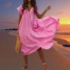 BIVENANT Womens Cotton Dresses Boho Tiered Maxi Dress Cotton Short Sleeve Midi Dress for Women Pink Gauze Dress for Women Shift Dress with Sleeves,Pink,S view 4