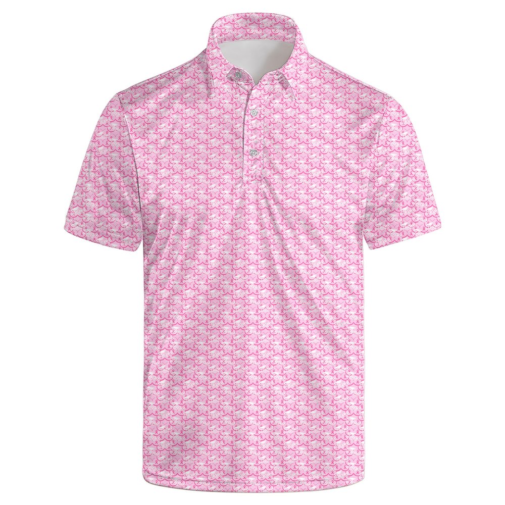 MSCPZH Funny Golf Shirts for Men Breast Cancer Golf Polo Shirts for Men Polo Shirts Golf Mens Polo