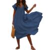 BIVENANT Flowy Cotton Dress Boho Tiered Maxi Dress Ruffled Women Summer Tiered Ruffle Maxi Dress V Neck Short Sleeve Midi Dress for Women Petite,Navy,L view 1