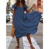 BIVENANT Flowy Cotton Dress Boho Tiered Maxi Dress Ruffled Women Summer Tiered Ruffle Maxi Dress V Neck Short Sleeve Midi Dress for Women Petite,Navy,L view 2