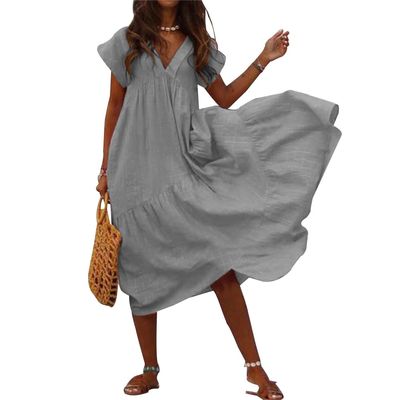 BIVENANT Gauze Dress for Women Cotton Women Gauze Dresses with Sleeves Tiered Ruffle Boho Plus Size Dress Shift Casual Summer Dresses Plus Size,Grey,S