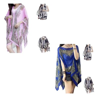 QARMAX 2PCS French Sun Protection Shawl, Sun Protection Chiffon Shawl for Women, Lady Fashion Casual Beach Shawl (B,M), Medium