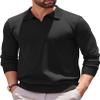 COOFANDY Long Sleeve Polo Shirts for Men Knit Polo Sweater Lightweight Ribbed Pullover Sweater Black view 1