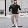 COOFANDY Long Sleeve Polo Shirts for Men Knit Polo Sweater Lightweight Ribbed Pullover Sweater Black view 3