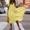 BIVENANT Cotton Flowy Dress Boho Tiered Maxi Dress Ruffled Cotton Gauze Short Sleeve Dress for Women Tunic Flowy Swing Midi Dress Vacation Outfits,Yellow,4XL view 3