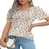 Tshirts Shirts for Women Summer Blouses Short Sleeve Scooped Neck Cute Flower Tops Dressy Casual Beige XL view 3