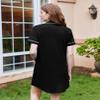 Ekouaer Nightgown for Women Button Down Nightshirt Short Sleeve V Neck Nightdress Classic Boyfriend Sleepshirt Black XXL view 3