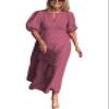 Cotton Linen Dress for Women Front Hollow Out Puff Sleeve Midi Dress Solid Color Summer Casual Loose Flowy A Line Dresses Wedding Guest Dress for Mother of The Bride,M view 1