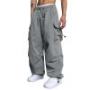 Work Cargo Pants for Men Relaxed Fit Parachute Pants Casual Baggy Cargo Sweatpants Hip Hop Harem Pants with Pockets B- Grey view 1