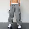Work Cargo Pants for Men Relaxed Fit Parachute Pants Casual Baggy Cargo Sweatpants Hip Hop Harem Pants with Pockets B- Grey view 2