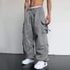 Work Cargo Pants for Men Relaxed Fit Parachute Pants Casual Baggy Cargo Sweatpants Hip Hop Harem Pants with Pockets B- Grey view 3
