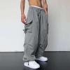 Work Cargo Pants for Men Relaxed Fit Parachute Pants Casual Baggy Cargo Sweatpants Hip Hop Harem Pants with Pockets B- Grey view 4