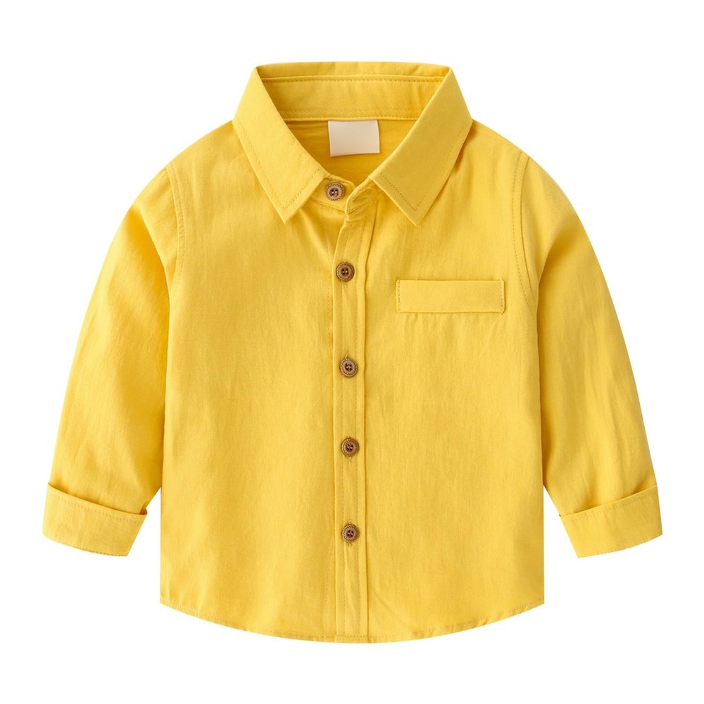 Betadog Toddler Long Sleeve Button Up Shirts Girls and Boys Long Sleeve Woven Button Down Shirt with (Yellow, 2-3 Years)