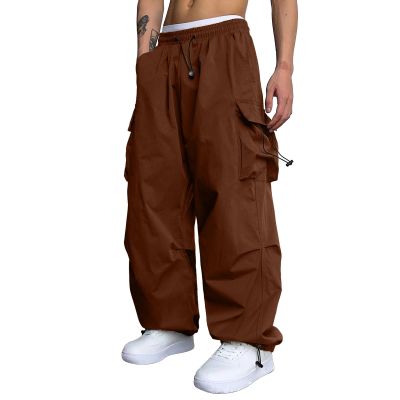 Work Cargo Pants for Men Relaxed Fit Parachute Pants Casual Baggy Cargo Sweatpants Hip Hop Harem Pants with Pockets B- Brown
