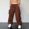 Work Cargo Pants for Men Relaxed Fit Parachute Pants Casual Baggy Cargo Sweatpants Hip Hop Harem Pants with Pockets B- Brown view 2