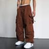 Work Cargo Pants for Men Relaxed Fit Parachute Pants Casual Baggy Cargo Sweatpants Hip Hop Harem Pants with Pockets B- Brown view 3