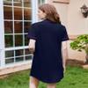 Ekouaer Sleepshirt for Women Button Down Nightgowns Short Sleeve Nightshirt Boyfriend Soft Pajama Dress Navy Blue M view 3