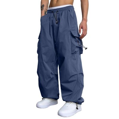 Work Cargo Pants for Men Relaxed Fit Parachute Pants Casual Baggy Cargo Sweatpants Hip Hop Harem Pants with Pockets B- Navy