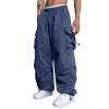 Work Cargo Pants for Men Relaxed Fit Parachute Pants Casual Baggy Cargo Sweatpants Hip Hop Harem Pants with Pockets B- Navy view 1