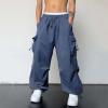 Work Cargo Pants for Men Relaxed Fit Parachute Pants Casual Baggy Cargo Sweatpants Hip Hop Harem Pants with Pockets B- Navy view 2