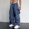 Work Cargo Pants for Men Relaxed Fit Parachute Pants Casual Baggy Cargo Sweatpants Hip Hop Harem Pants with Pockets B- Navy view 3