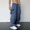 Work Cargo Pants for Men Relaxed Fit Parachute Pants Casual Baggy Cargo Sweatpants Hip Hop Harem Pants with Pockets B- Navy view 4