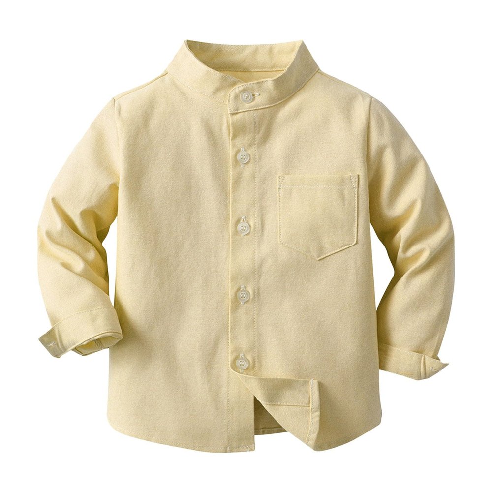 Betadog Kids & Toddler Boys Long Sleeve Cotton Dress Shirt Boys' and Toddler Long Sleeve Linen (Yellow, 3-6 Months)