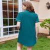 Ekouaer Hospital Gowns for Women Button Down Sleepshirt Short Sleeve Nursing Nightgown Pajama Dress Blue Green XL view 3