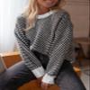 Dokotoo Womens Oversized Sweaters Crew Neck Striped Color Block Casual Loose Knitted Tops Cute Chunky Knit Sweaters Fall Fashion Clothes for Women 2024 Black X-Large view 3