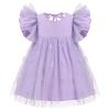 1st Birthday Girl Dress Outfit Baby Butterfly Tulle Dress Ruffle Sleeve Butterfly Princess Tutu Dress Toddler Cake Smash Photoshoot Dresses Lilac Butterfly 2-3 Years view 1