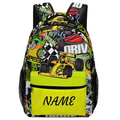 Fovanxixi Custom Cute Yellow Car Backpack for Kids Boys Girls Personalized Name Text Children Backpack School Bag Customized Daypack Schoolbag for Student Bookbag