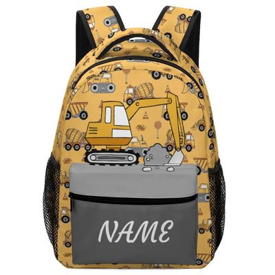Fovanxixi Custom Cute Car Excavator 1 Backpack for Kids Boys Girls Personalized Name Text Children Backpack School Bag Customized Daypack Schoolbag for Student Bookbag