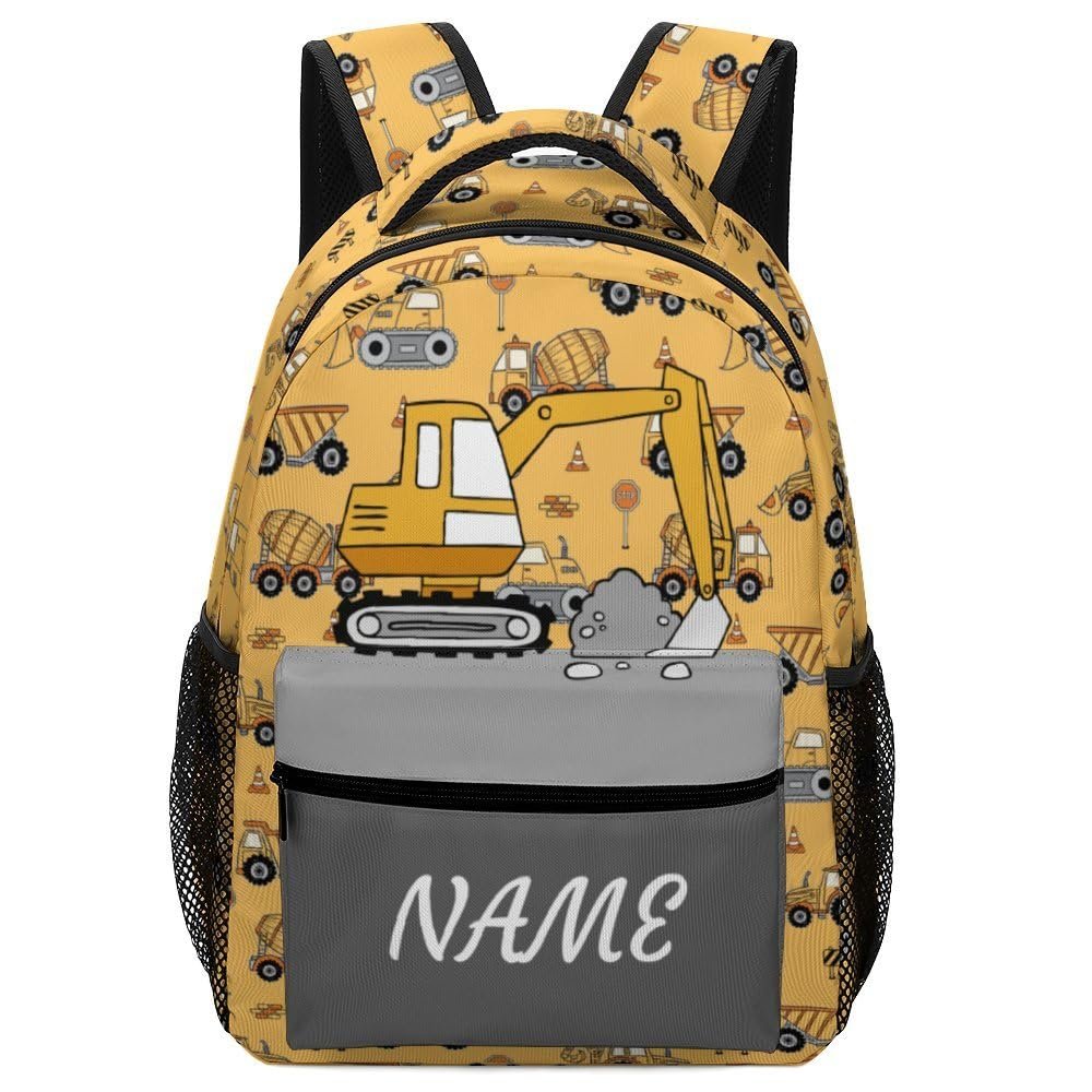 Fovanxixi Custom Cute Car Excavator 1 Backpack for Kids Boys Girls Personalized Name Text Children Backpack School Bag Customized Daypack Schoolbag for Student Bookbag
