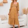 Womens Chiffon Maternity Dress Ruffle Long Sleeve Pregnancy Dress Causal A-Line Flower Print Dress for Photoshoot Shower (Large,Yellow) view 2