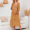 Womens Chiffon Maternity Dress Ruffle Long Sleeve Pregnancy Dress Causal A-Line Flower Print Dress for Photoshoot Shower (Large,Yellow) view 3