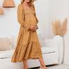 Womens Chiffon Maternity Dress Ruffle Long Sleeve Pregnancy Dress Causal A-Line Flower Print Dress for Photoshoot Shower (Large,Yellow) view 4