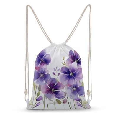 DJUETRUI Drawstring Bags Drawstring Backpack Watercolor Purple Flowers Sports Gym Bag for Women Men Sports Sackpack