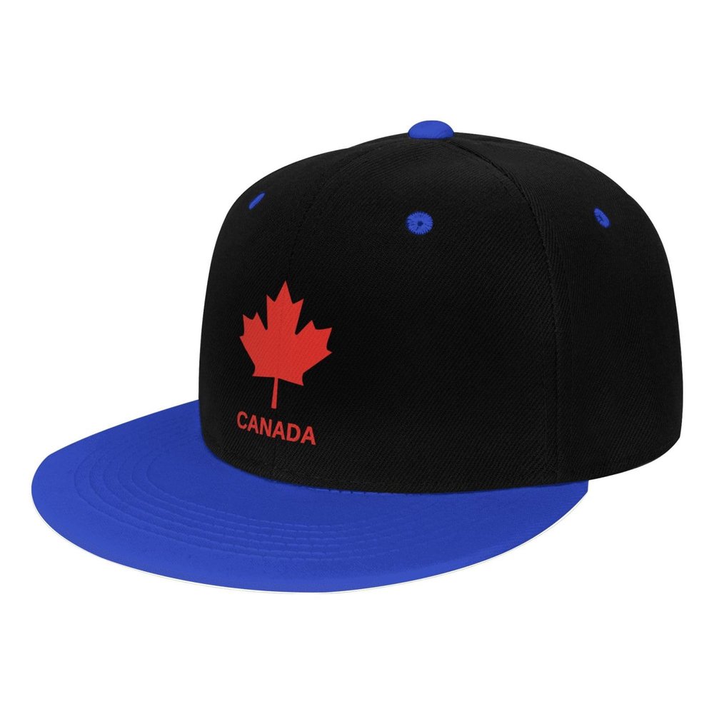 Canadian Maple Leaf Snap Back Hat Boys Girls Fashion Hip Hop Adjustable Flat Bill Hat Blue