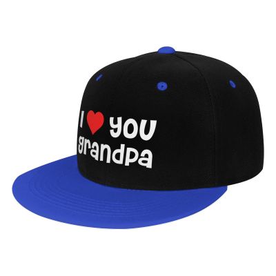 I Love Grandpa Snap Back Hat Kids Fashion Hip Hop Adjustable Flat Bill Hat Blue