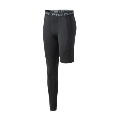 Men's Basketball Single Leg Tight Sports Pants 1/2 One Leg Compression Pants Athletic Base Layer Underwear (Black-1-right-long,M,Medium)