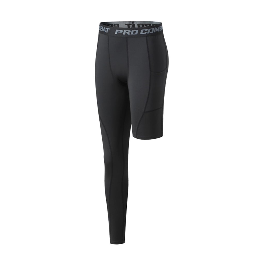 Men's Basketball Single Leg Tight Sports Pants 1/2 One Leg Compression Pants Athletic Base Layer Underwear (Black-1-right-long,M,Medium)