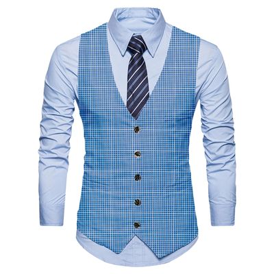 Maiyifu-GJ Mens Formal Suit Vest Business Dress Vest for Suit or Tuxedo (Checked Blue,Medium)
