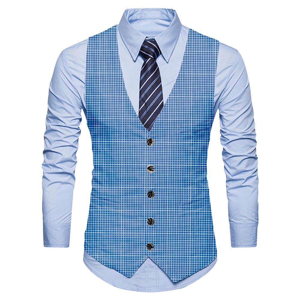 Maiyifu-GJ Mens Formal Suit Vest Business Dress Vest for Suit or Tuxedo (Checked Blue,Medium)