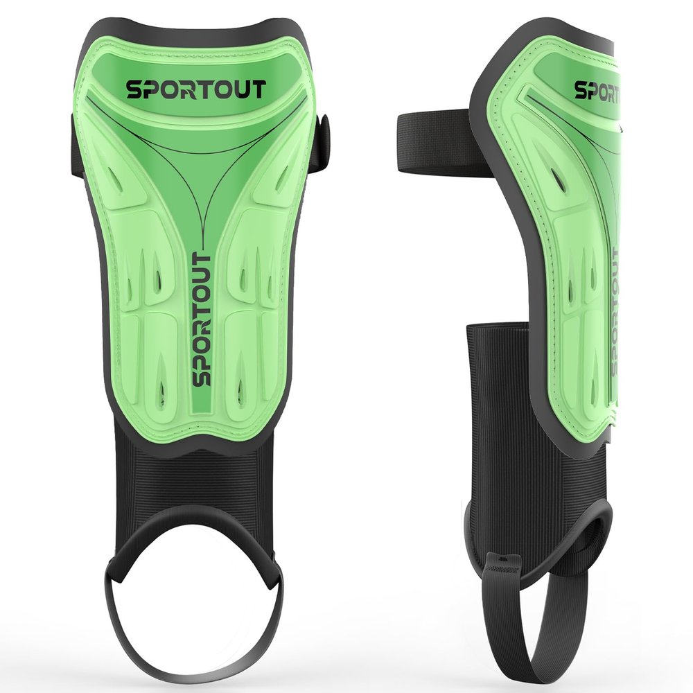 Sportout Soccer Shin Guards - Shin Guards Soccer Kids Youth Adult Protective Shin Pads with Sleeves and Insert Pocket for Boys Girls for Age 4-6, 6-8, 8-10,10-12,12-14,14-Adult (Green, L)