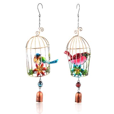 2pcs Birdcage Metal Wind Garden Ornament Vintage Porch Door Bells Decorations for Home Garden Backyard Hanging
