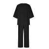 Two Piece Linen Set for Women Summer Solid Short Sleeve Shirt Straight Loose Long Pants Suit with Pockets Black 3XL view 4