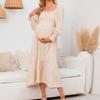 Womens Chiffon Maternity Dress Ruffle Long Sleeve Pregnancy Dress Causal A-Line Flower Print Dress for Photoshoot Shower (Medium,Apricot) view 3