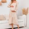 Womens Chiffon Maternity Dress Ruffle Long Sleeve Pregnancy Dress Causal A-Line Flower Print Dress for Photoshoot Shower (Medium,Apricot) view 4